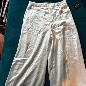 Elegant White Satin Wide leg Women's Pants